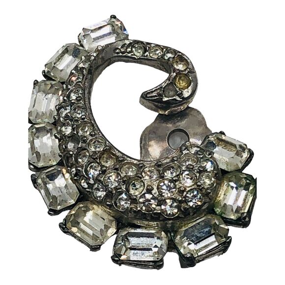 Lot Of 4 Costume Earrings Chunky Glass Rhinestones Clip Screw Back Paisley - Picture 7 of 16